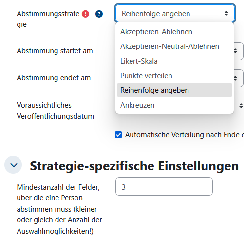Ausschnitt der Einstellungen für eine Gerechte Verteilung