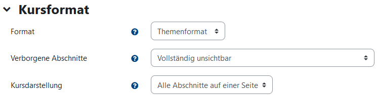 Screenshot der Kurseinstellungen - Kursformat