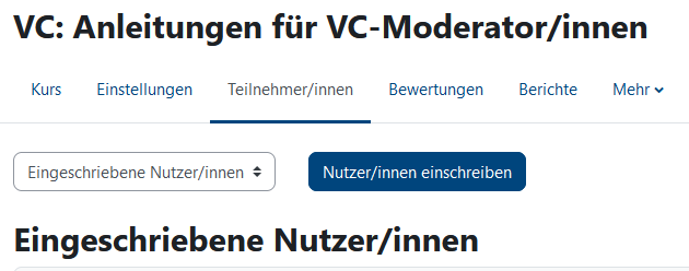 Ausschnitt der Seite "Teilnehmer/innen" mit Schaltfläche Nutzer/innen einschreiben