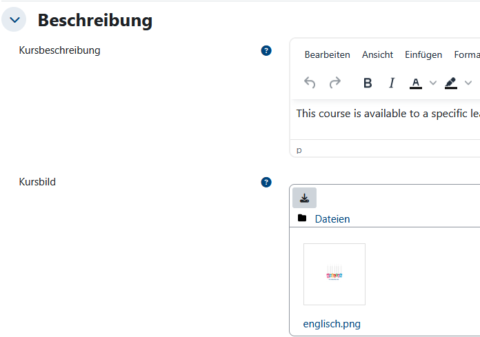 Ausschnitt der Kurseinstellungen unter "Beschreibung"