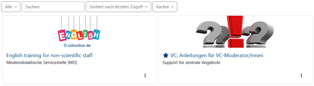 Kursübersicht "Kachel" unter "Meine Kurse"