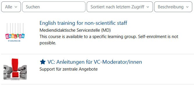 Kursübersicht "Beschreibung" unter "Meine Kurse"