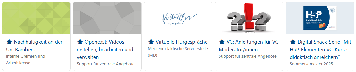 Kursliste, in der für jeden Kurs ein standardmäßig oder individuell zugewiesenes Kursbild angezeigt wird.